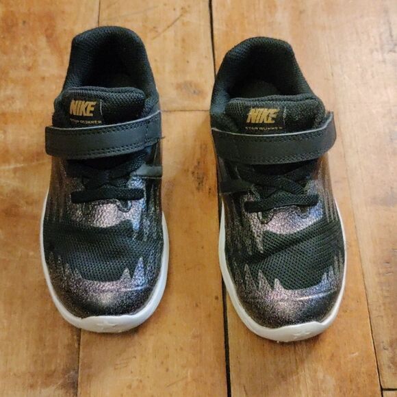 Nike Star Runner Sneakers 10 C Kids Black Gold Sneakers Velcro Neutral - Picture 4 of 13